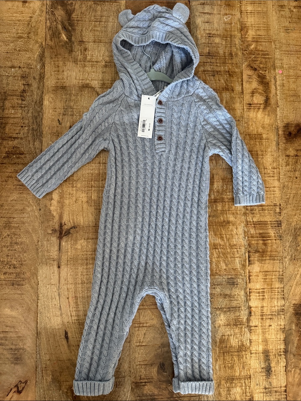 NWT Janie and Jack Light Blue Cable-Knit Hooded One-Piece-Baby Boy 6-12m
